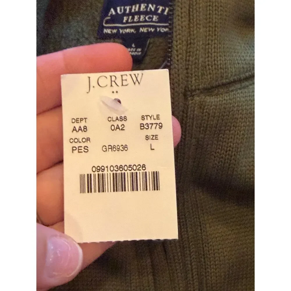 J. Crew Authentic Fleece 1/4 Zip Pullover Green Sweatshirt Sweater Men's Sz L